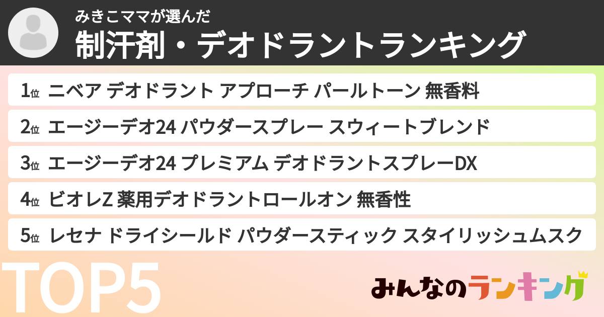 みきこママさんの「制汗剤・デオドラントランキング」