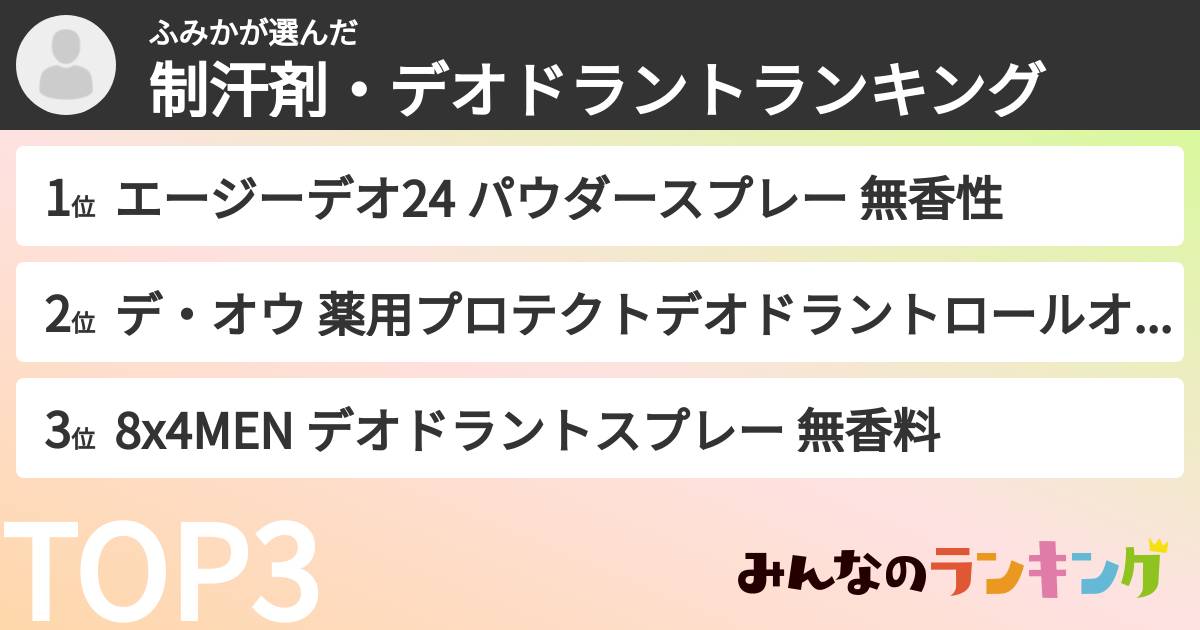 ふみかさんの「制汗剤・デオドラントランキング」
