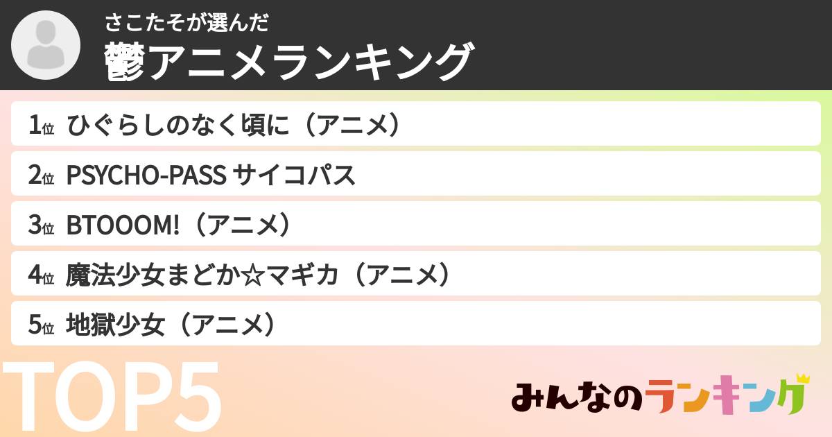 さこたそさんの「鬱アニメランキング」