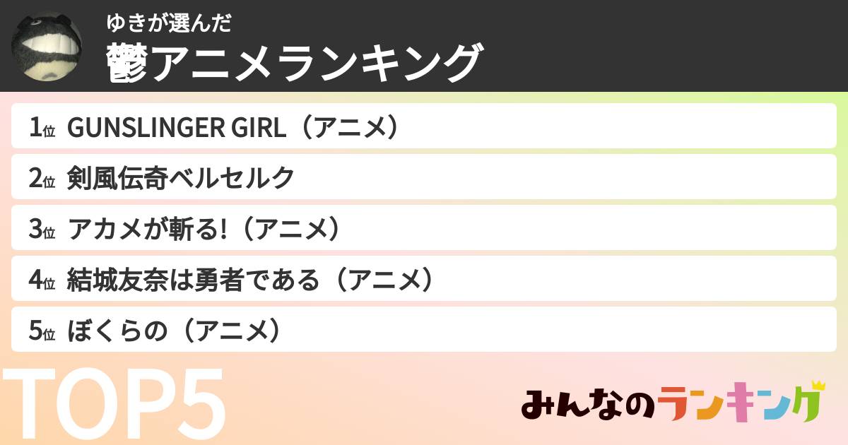 ゆきさんの「鬱アニメランキング」