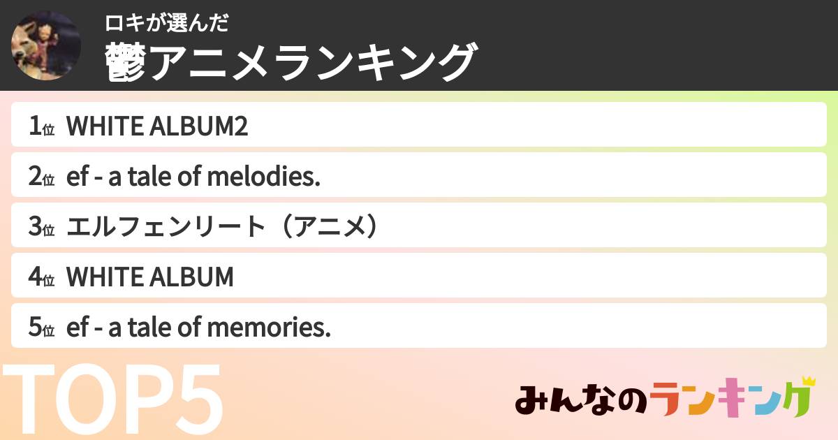 ロキさんの「鬱アニメランキング」