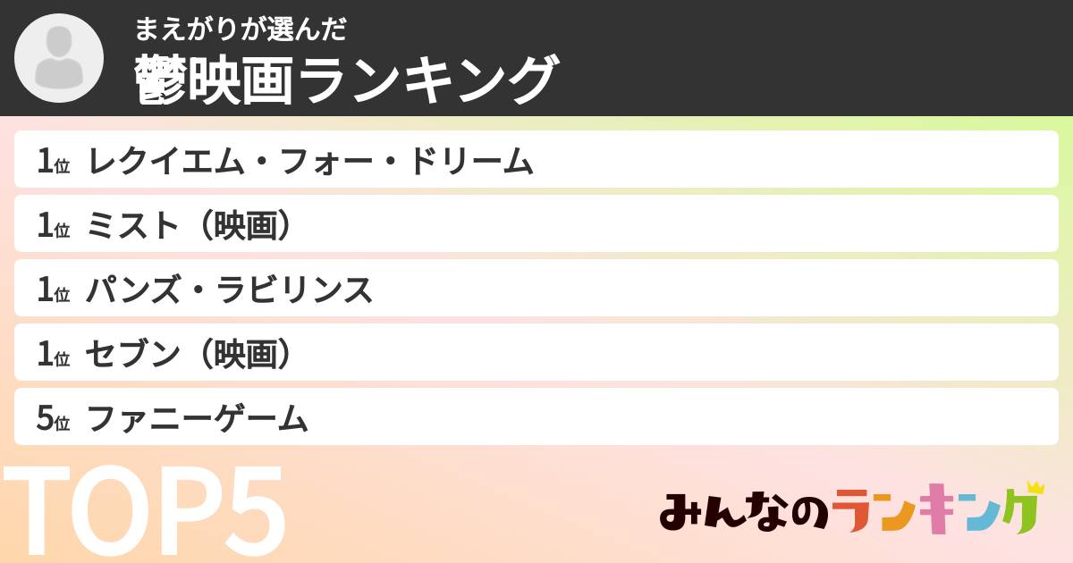 まえがりさんの「鬱映画ランキング」
