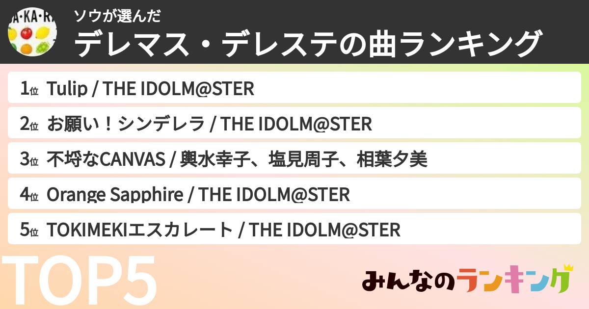 ソウさんの「デレマス・デレステの曲ランキング」