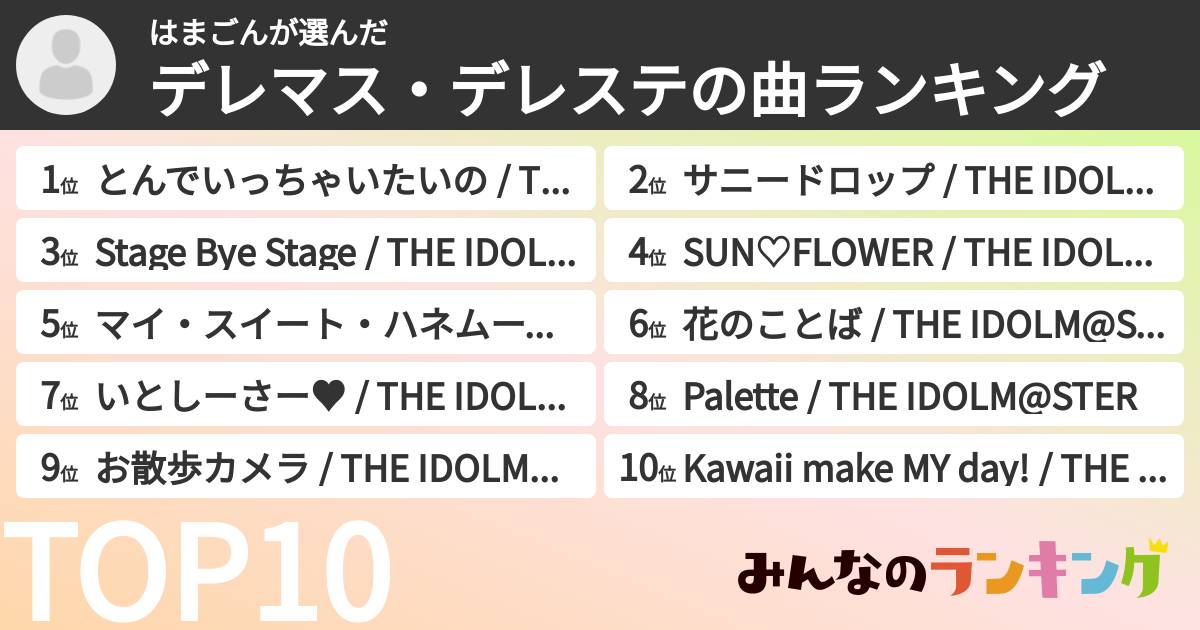 はまごんさんの「デレマス・デレステの曲ランキング」