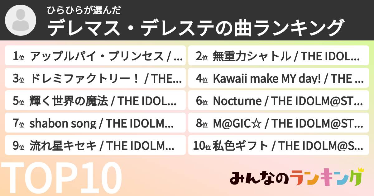 ひらひらさんの「デレマス・デレステの曲ランキング」