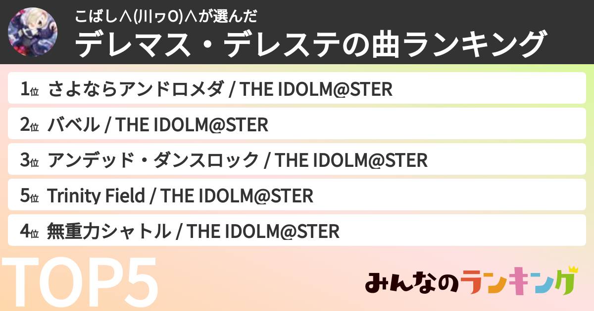 こばし∧(川ヮO)∧さんの「デレマス・デレステの曲ランキング」