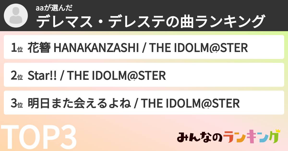 aaさんの「デレマス・デレステの曲ランキング」