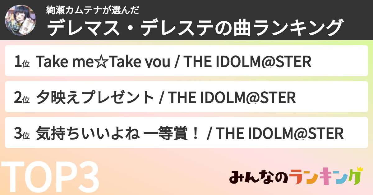 絢瀬カムテナさんの「デレマス・デレステの曲ランキング」
