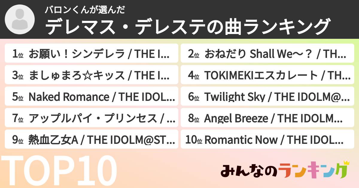 バロンくんさんの「デレマス・デレステの曲ランキング」