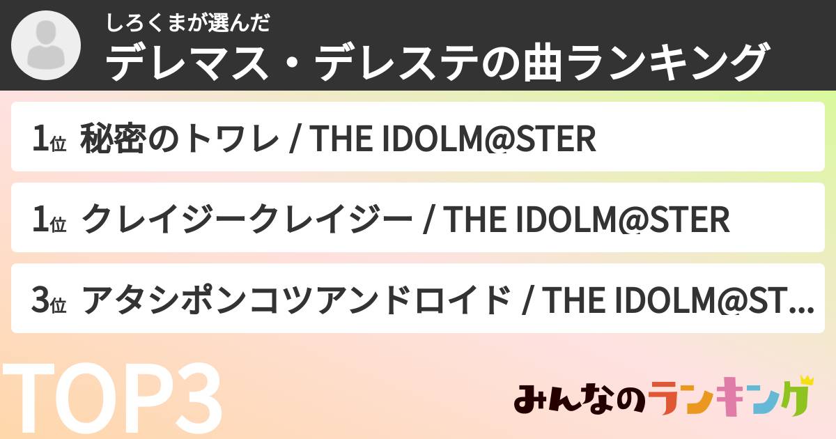 しろくまさんの「デレマス・デレステの曲ランキング」