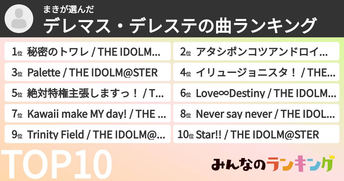 まきさんの「デレマス・デレステの曲ランキング」