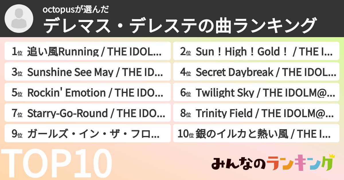 octopusさんの「デレマス・デレステの曲ランキング」