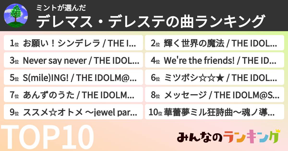 ミントさんの「デレマス・デレステの曲ランキング」