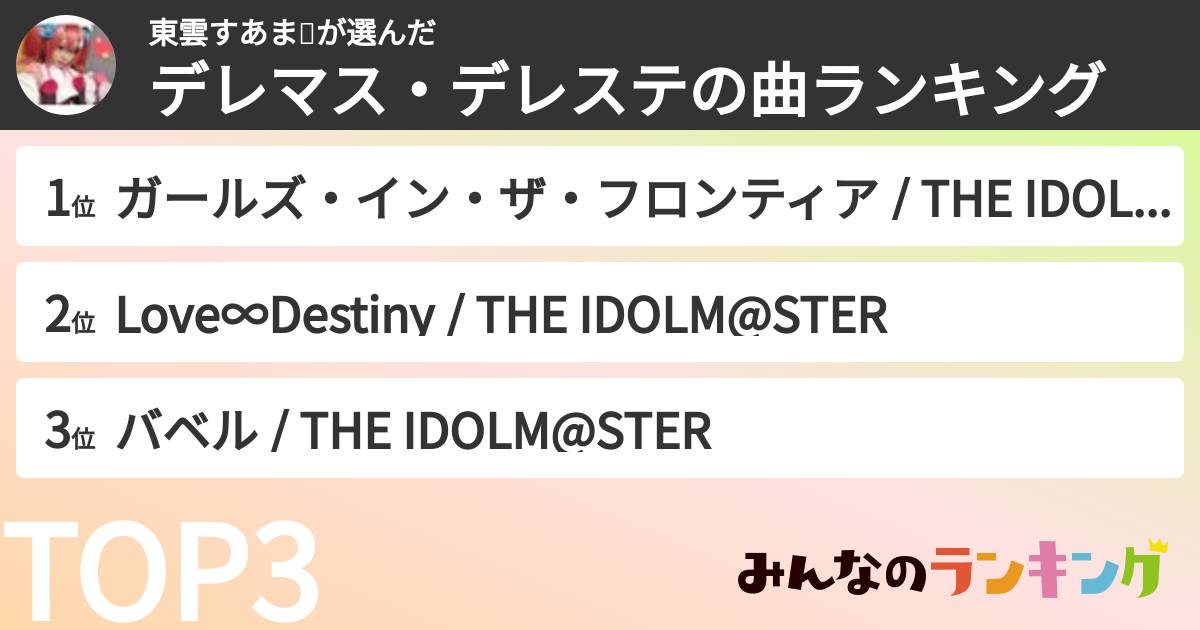 東雲すあま❄️さんの「デレマス・デレステの曲ランキング」