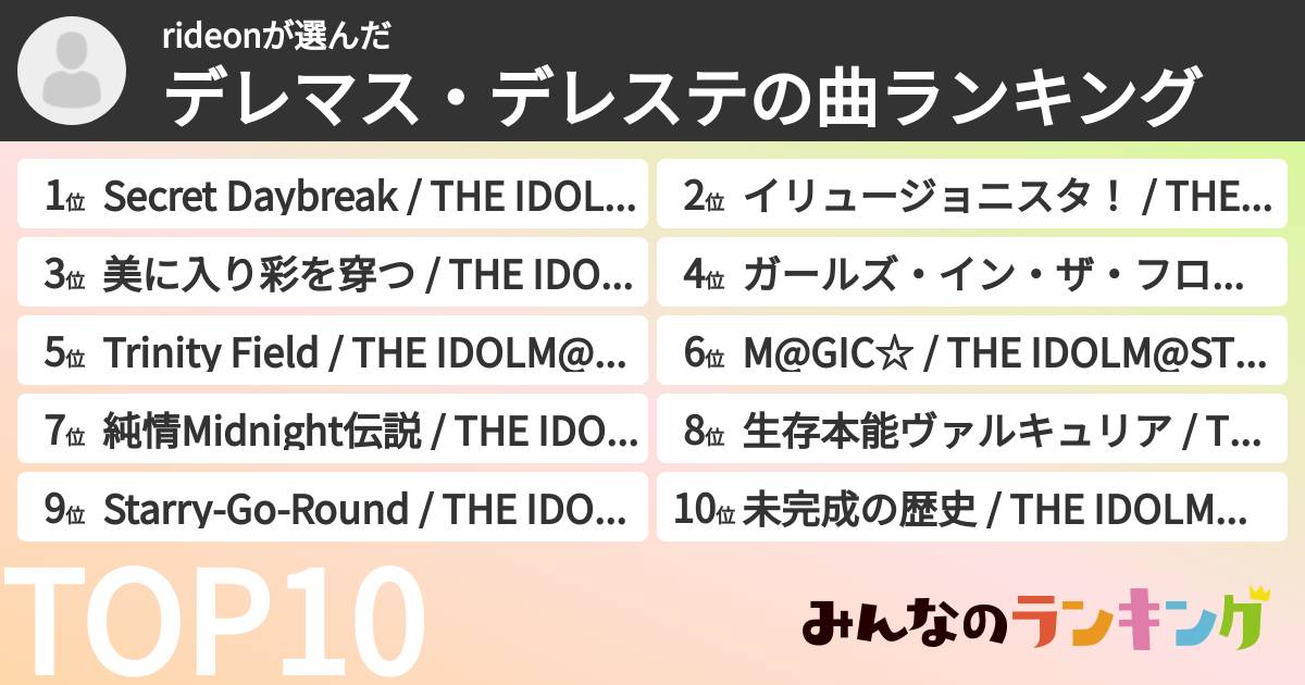 rideonさんの「デレマス・デレステの曲ランキング」