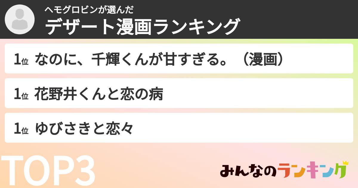 ヘモグロビンさんの「デザート漫画ランキング」