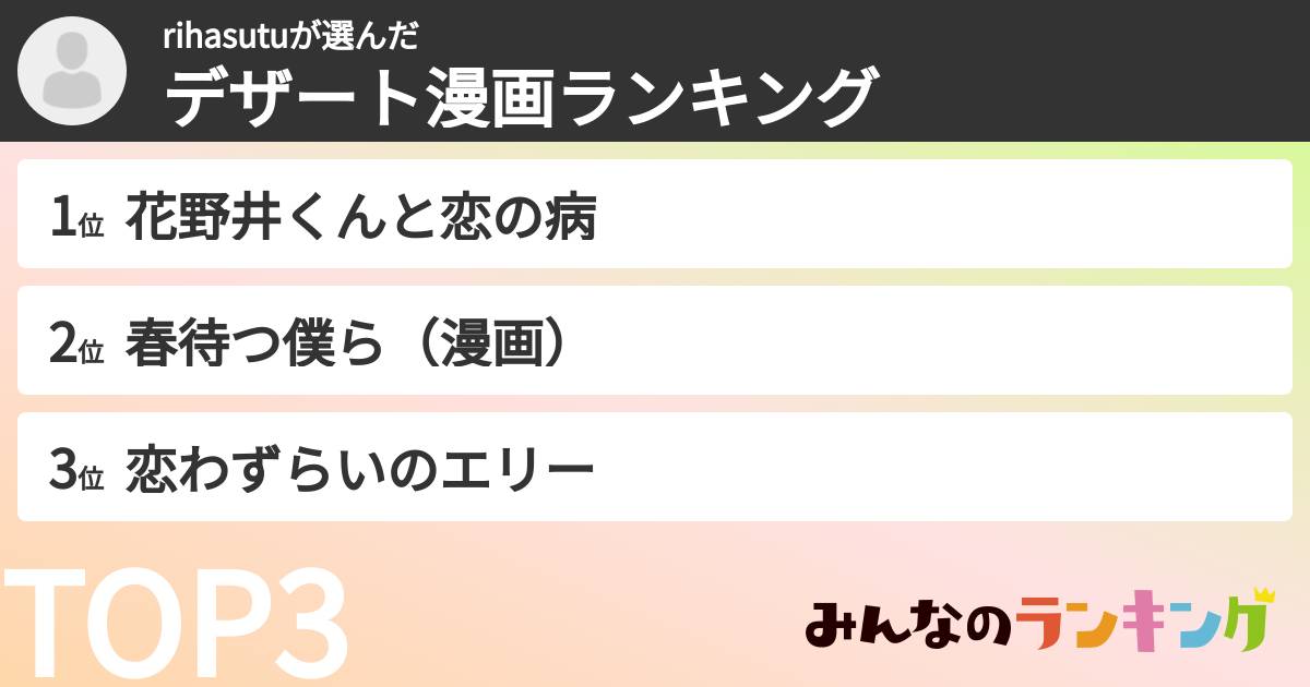rihasutuさんの「デザート漫画ランキング」