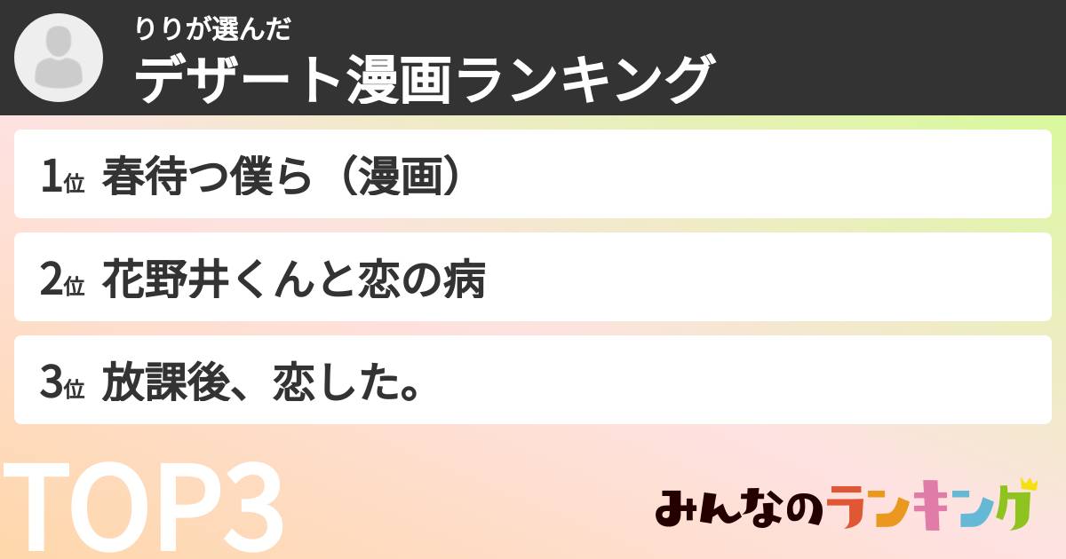 りりさんの「デザート漫画ランキング」