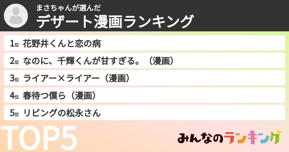 まさちゃんさんの「デザート漫画ランキング」