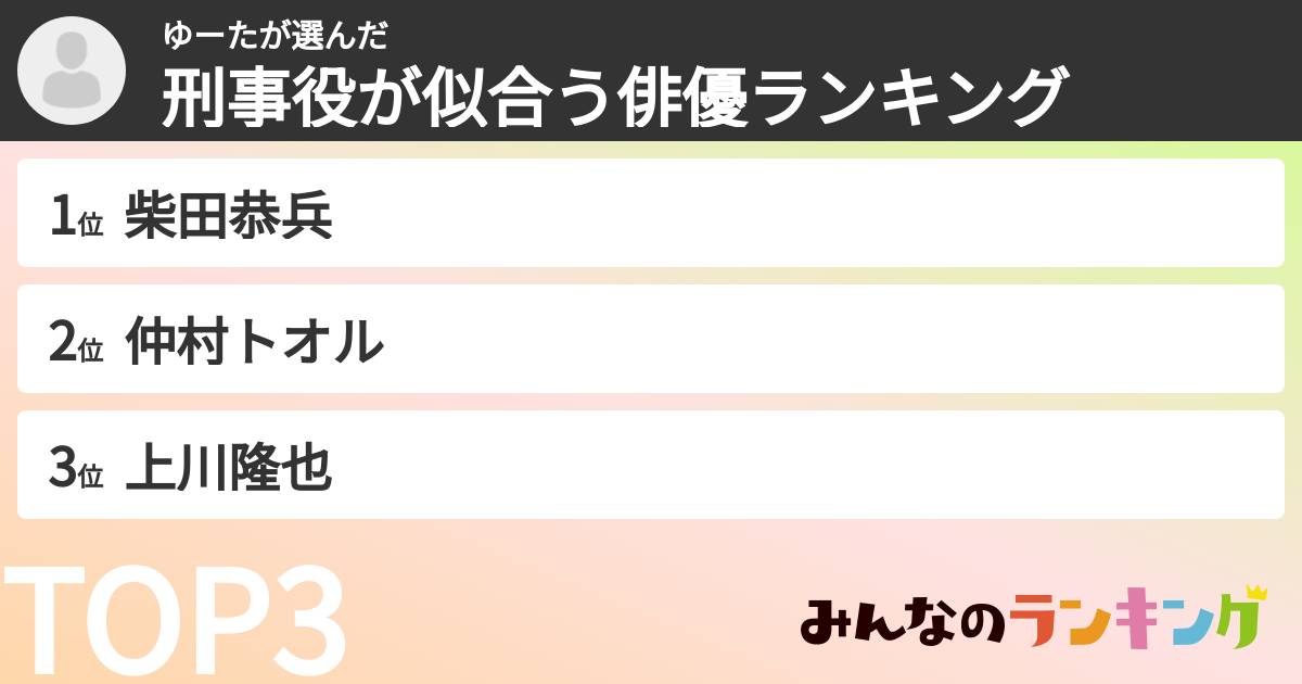 ゆーたさんの「刑事役が似合う俳優ランキング」