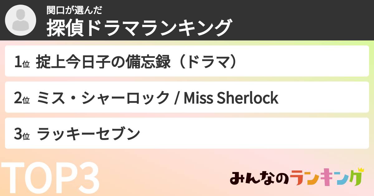 関口さんの「探偵ドラマランキング」