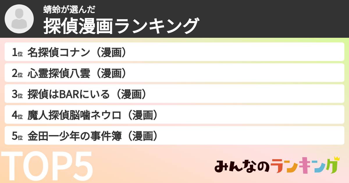 蜻蛉さんの「探偵漫画ランキング」