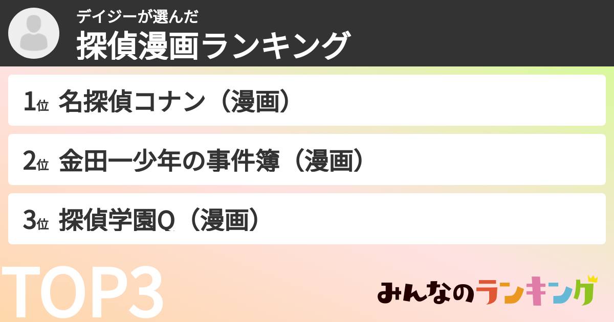 デイジーさんの「探偵漫画ランキング」