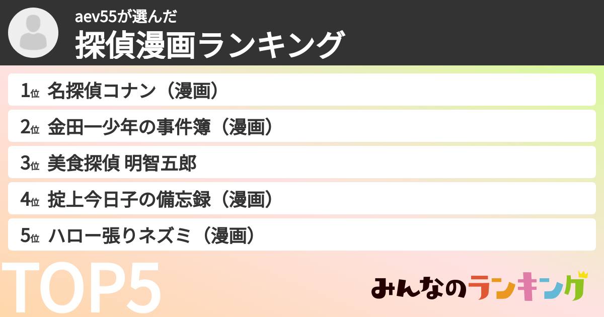 aev55さんの「探偵漫画ランキング」