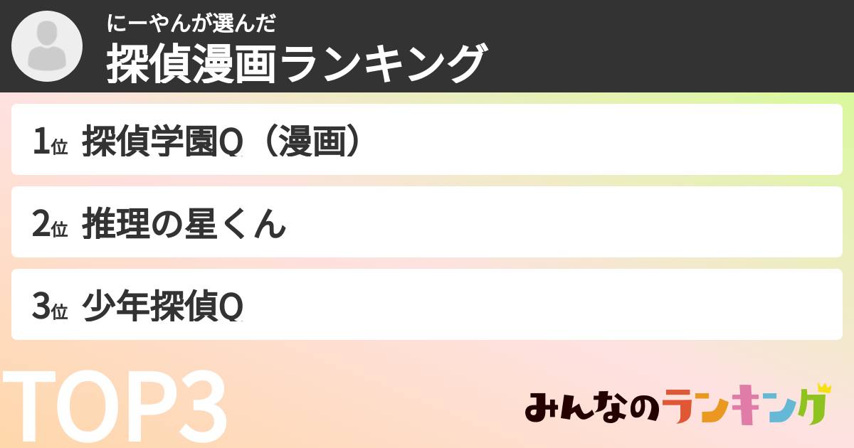 にーやんさんの「探偵漫画ランキング」