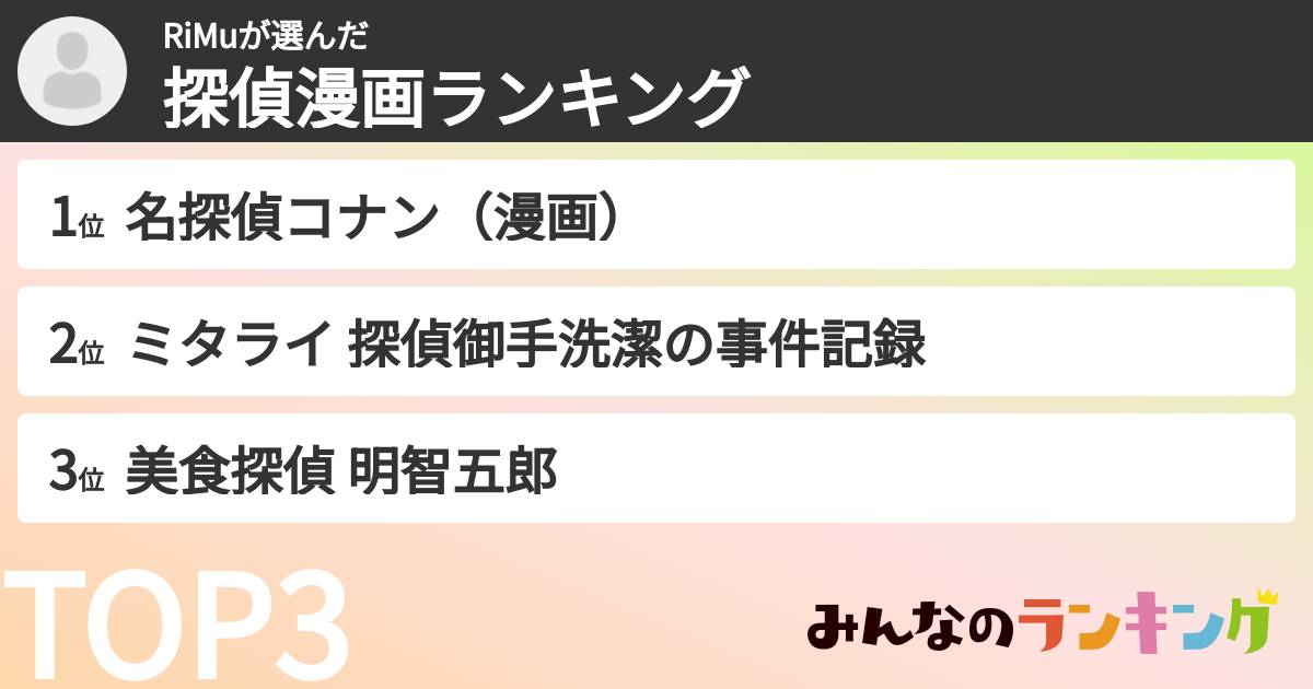 RiMuさんの「探偵漫画ランキング」