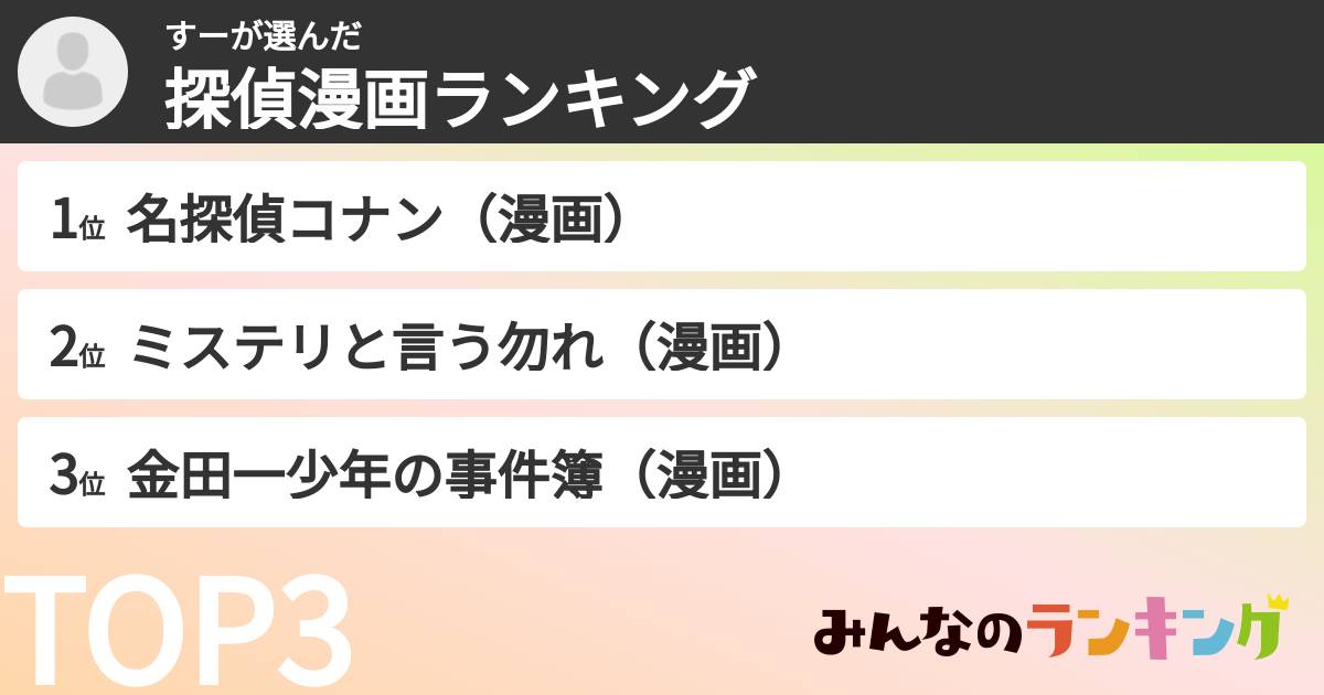 すーさんの「探偵漫画ランキング」