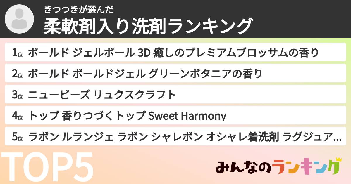 きつつきさんの「柔軟剤入り洗剤ランキング」