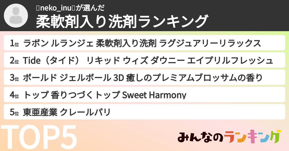 🐈neko_inu🐩さんの「柔軟剤入り洗剤ランキング」