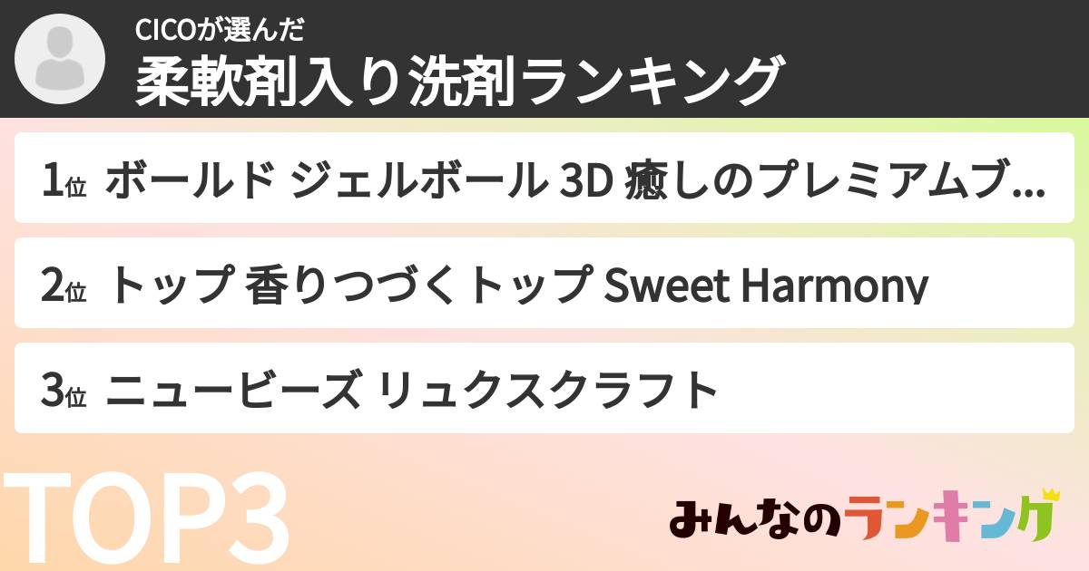 CICOさんの「柔軟剤入り洗剤ランキング」