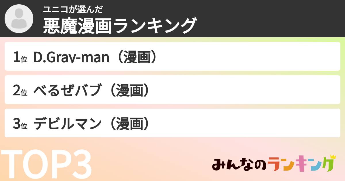 ユニコさんの「悪魔漫画ランキング」