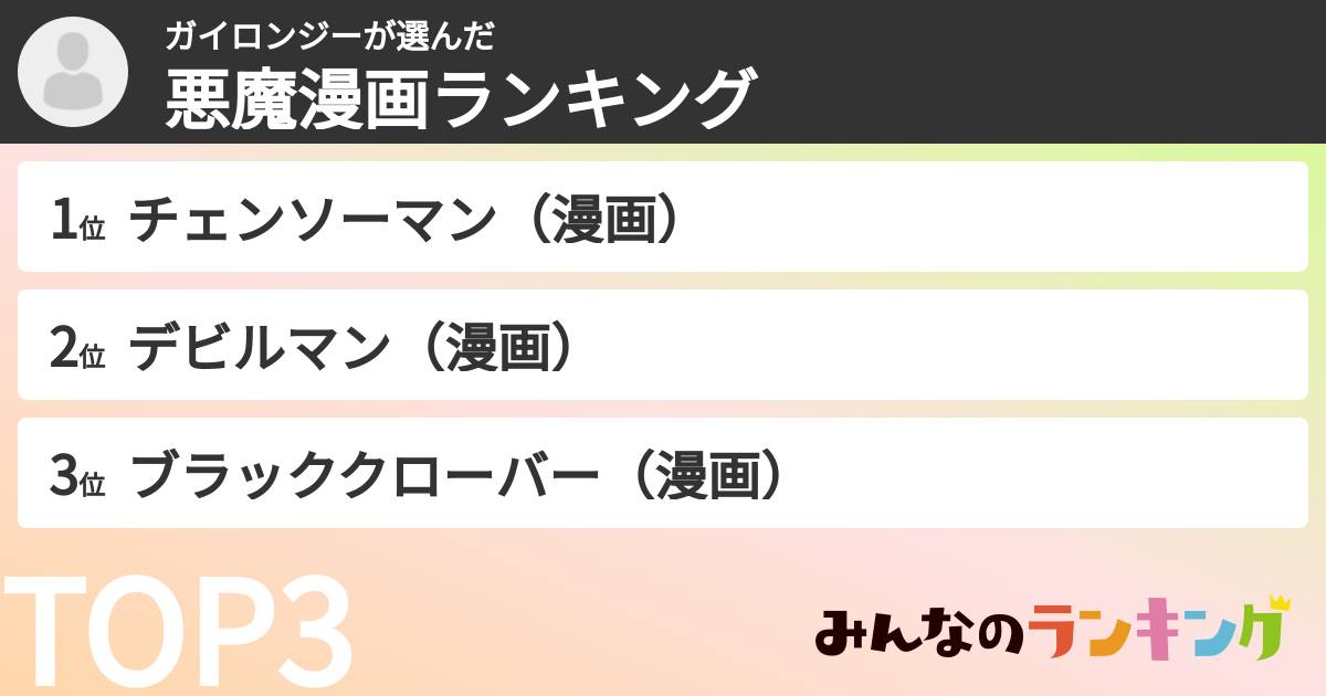 ガイロンジーさんの「悪魔漫画ランキング」