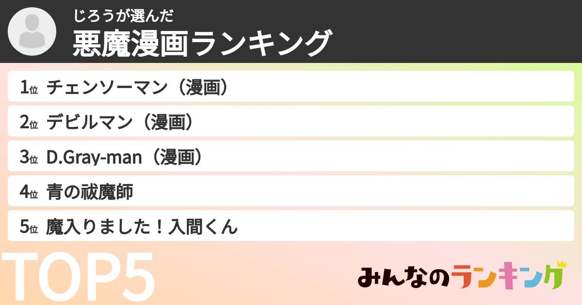 じろうさんの「悪魔漫画ランキング」