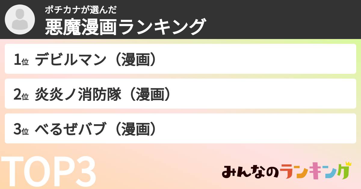 ポチカナさんの「悪魔漫画ランキング」