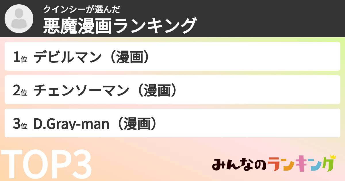 クインシーさんの「悪魔漫画ランキング」