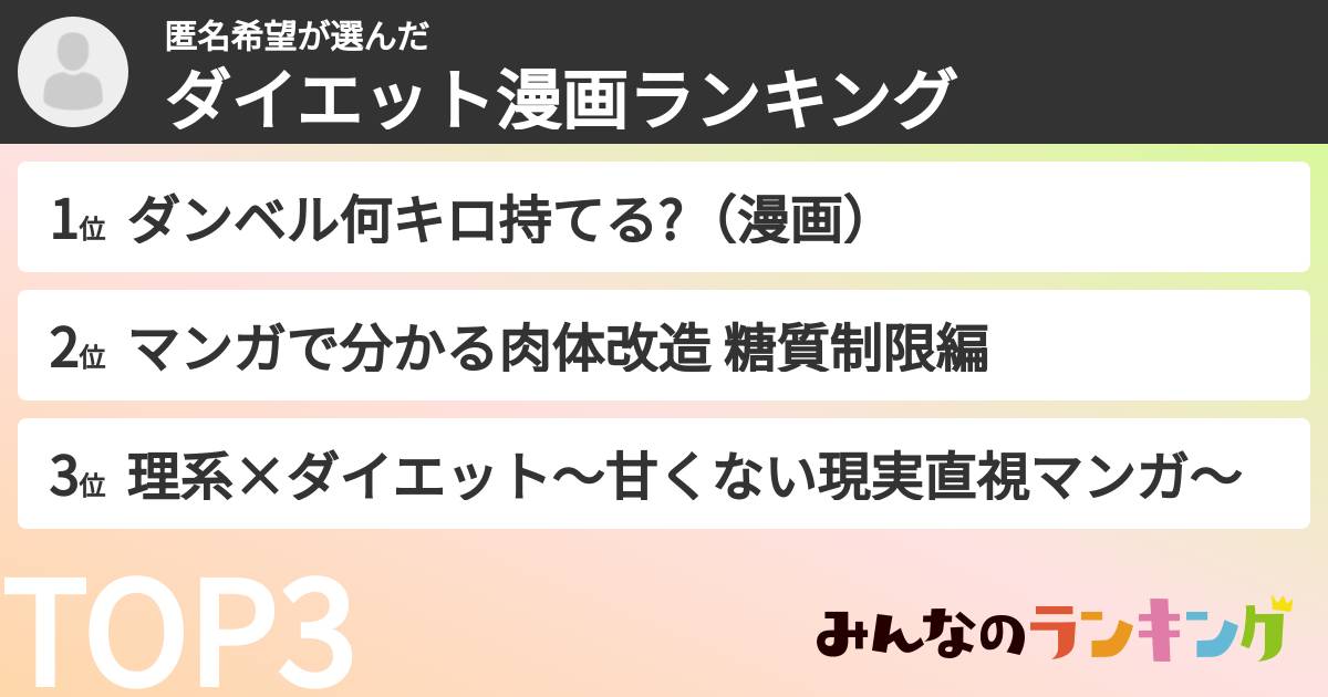 匿名希望さんの「ダイエット漫画ランキング」