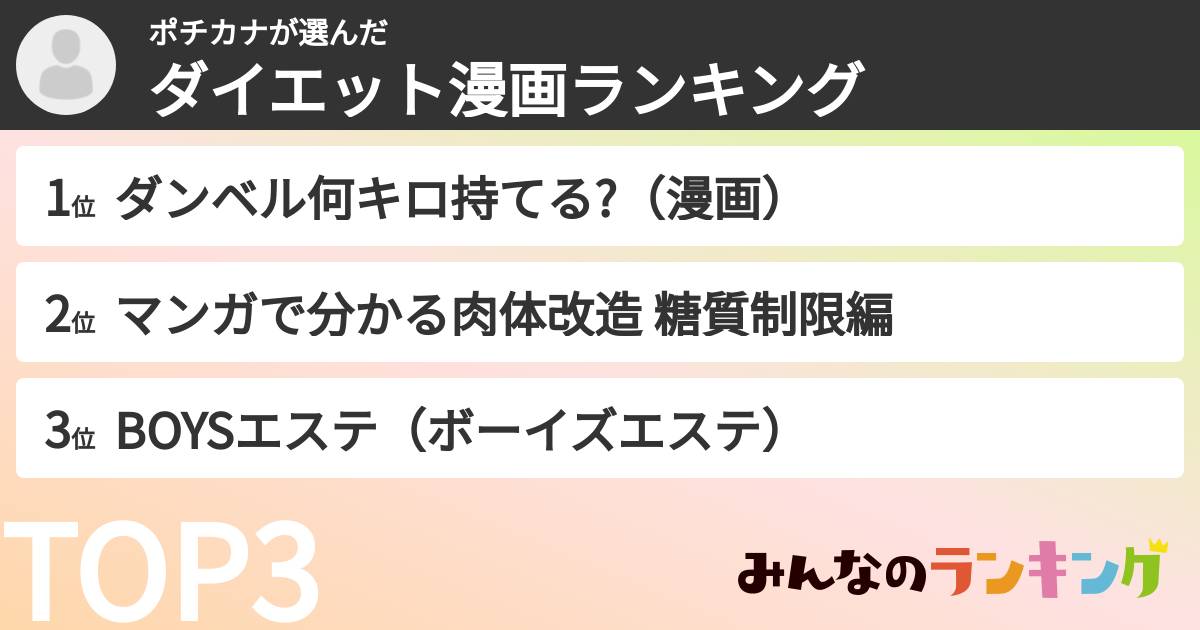 ポチカナさんの「ダイエット漫画ランキング」