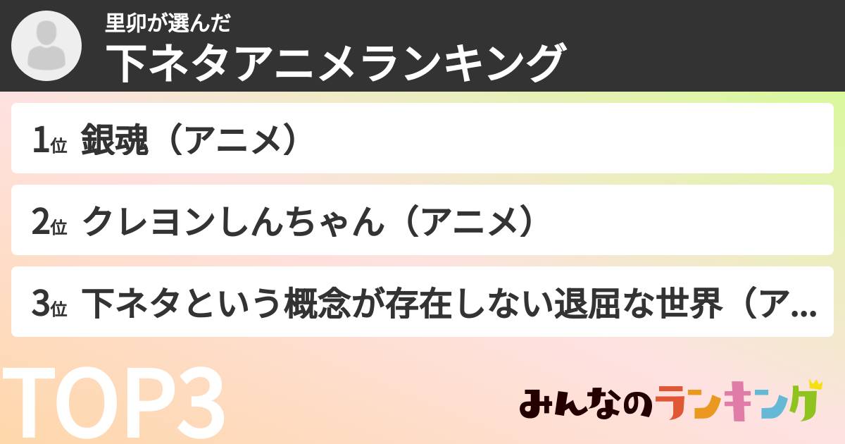 里卯さんの「下ネタアニメランキング」