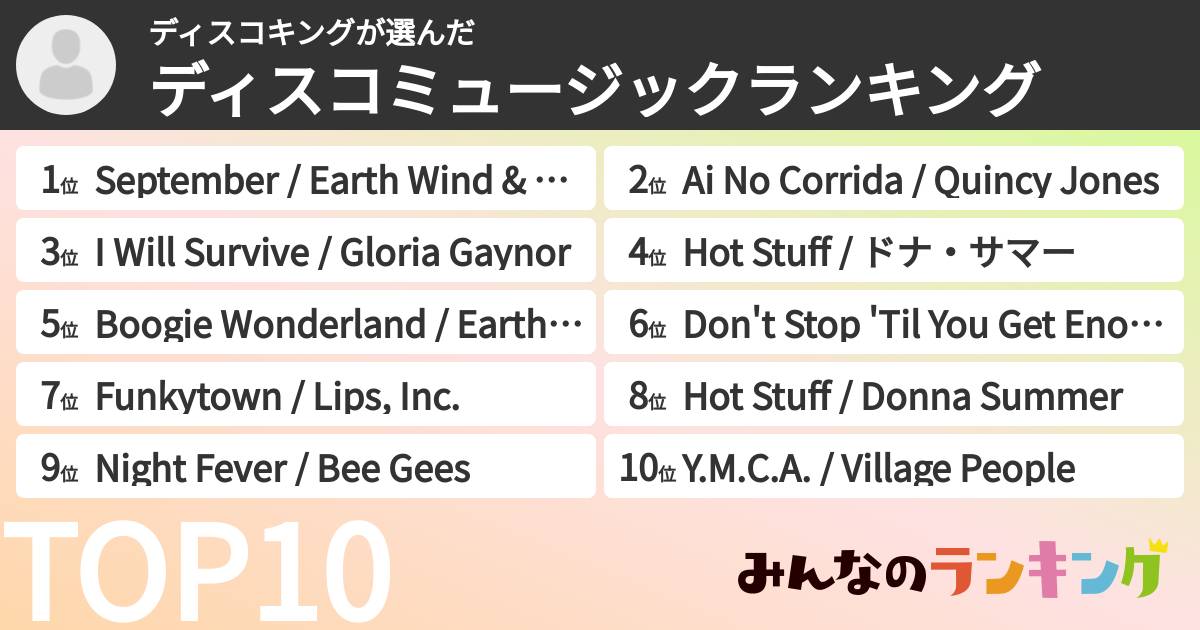 ディスコキングさんの「ディスコミュージックランキング」