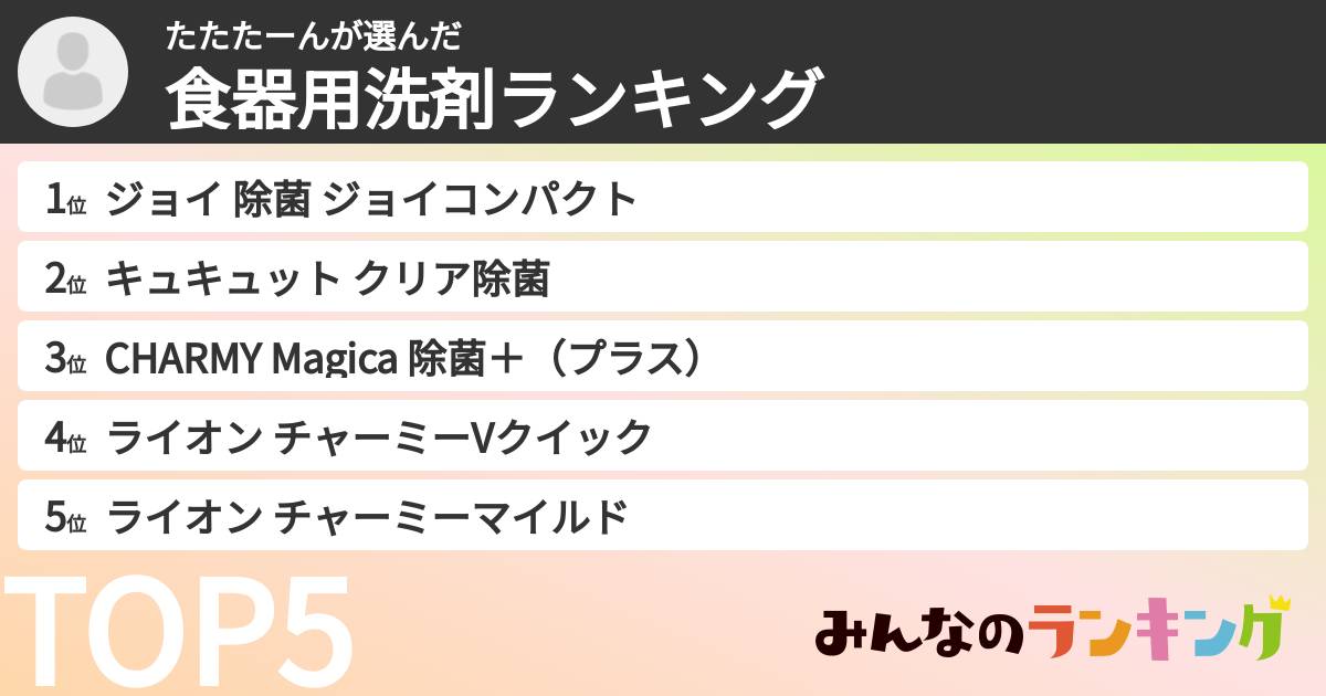 たたたーんさんの「食器用洗剤ランキング」