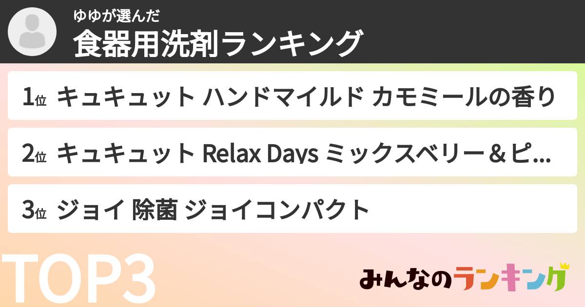 ゆゆさんの「食器用洗剤ランキング」