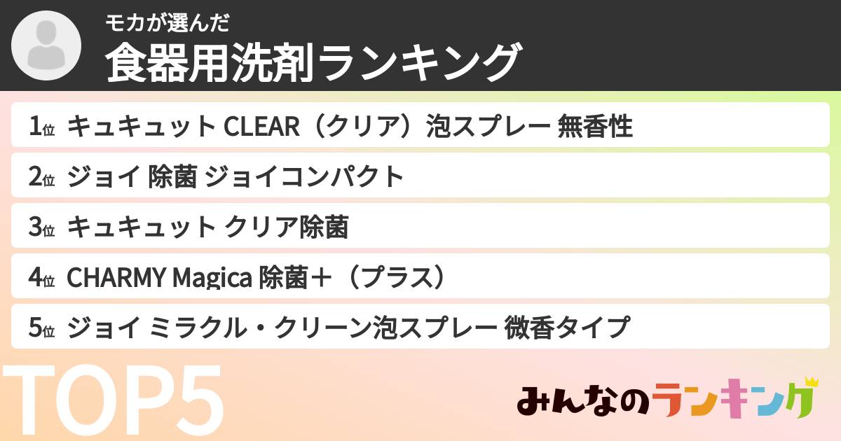 モカさんの「食器用洗剤ランキング」