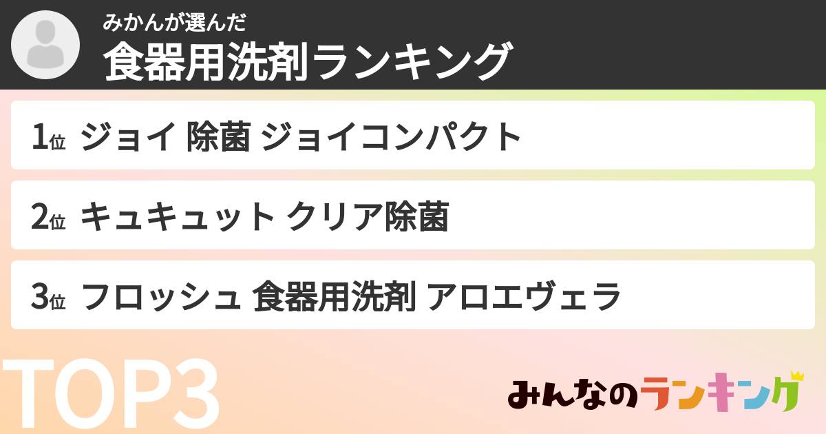 みかんさんの「食器用洗剤ランキング」