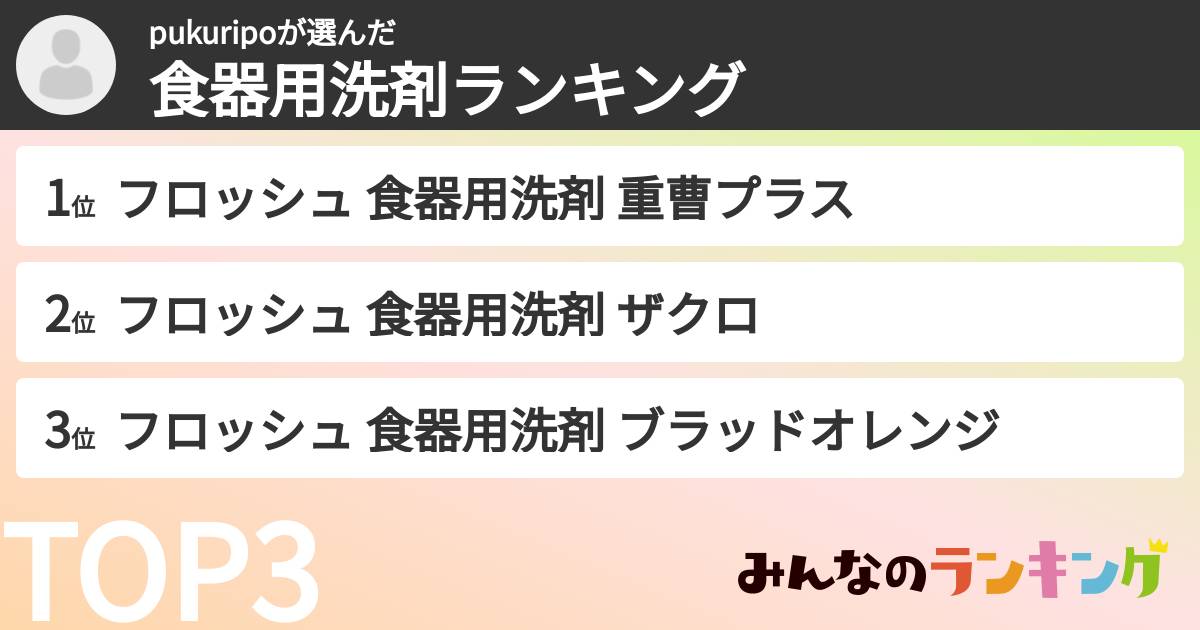 pukuripoさんの「食器用洗剤ランキング」