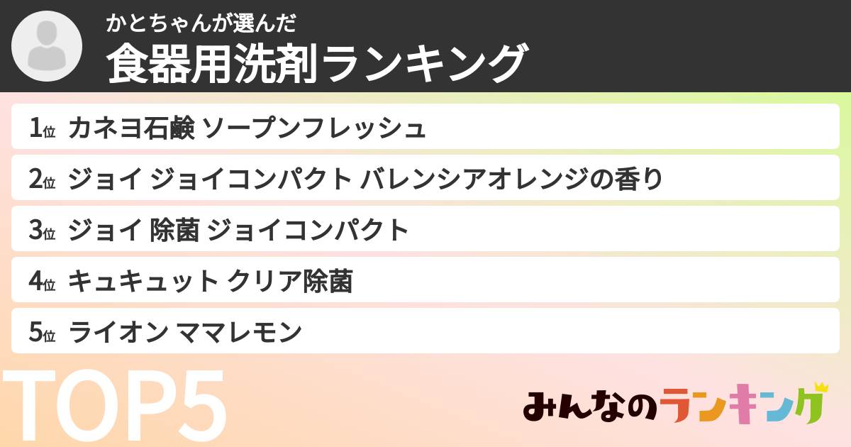 かとちゃんさんの「食器用洗剤ランキング」