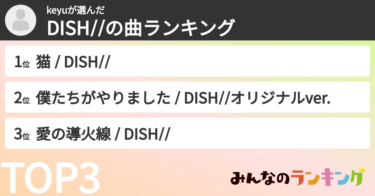 keyuさんの「DISH//の曲ランキング」